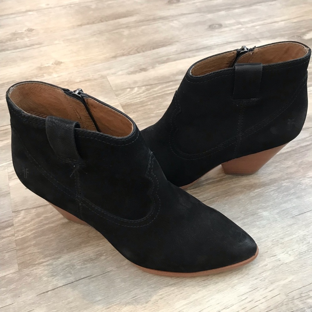 Frye Reina Heeled Ankle Boots Black Nubuck Leather size 7